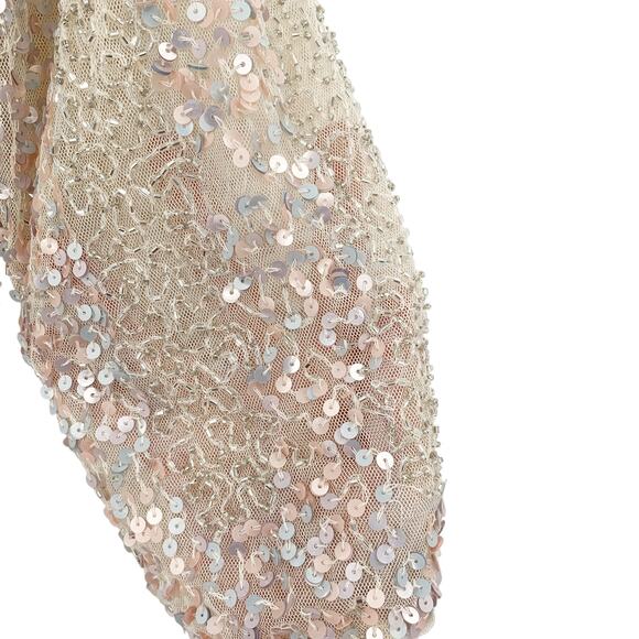 MAC DUGGAL Dress Size 8 Evening Gown Sequin Cream Rose Pink V Neck NEW - Picture 9 of 11